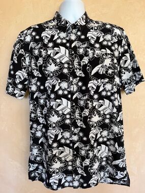 Zanerobe Black & White Floral Short-Sleeve Button-Down Shirt - M